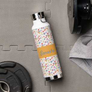 Paarse Blauwe Rode Waterverf Monogram Naam Waterfles