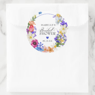 Paarse Blauwe Rode Wilde Bloem Bruidsfeest Favor Ronde Sticker