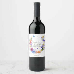 Paarse Blauwe Rode Wilde Bloemen Bruidsshower Wijn Etiket
