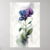 Paarse & Blauwe Roos Botanische Waterverf Kunst Poster (Voorkant)