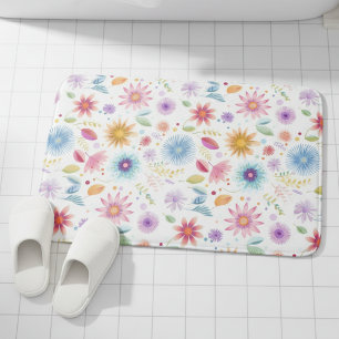 Paarse Blauwe Roze Boho Wildbloem Badmat