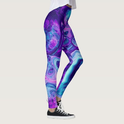 Paarse, blauwe, roze Bokeh Marmer Fluid Art Leggings (Rechts)