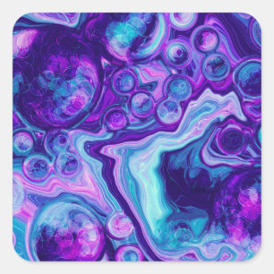 Paarse, blauwe, roze Bokeh Marmer Fluid Art Vierkante Sticker