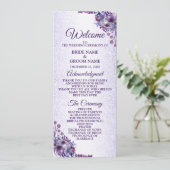 Paarse blauwe roze Floral Glitter Elegant Wedding Programma (Staand voorkant)