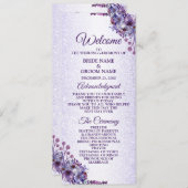 Paarse blauwe roze Floral Glitter Elegant Wedding Programma (Voorkant / Achterkant)
