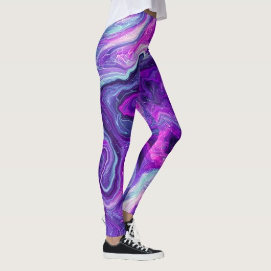 Paarse, blauwe, roze, lichtvochtige kunst leggings (Rechts)