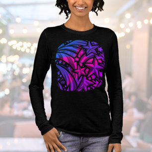 Paarse Blauwe Roze Sterren Naam Graphic T-Shirt