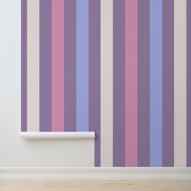 Paarse Blauwe Roze Strepen Accent Behang (Applicatie)