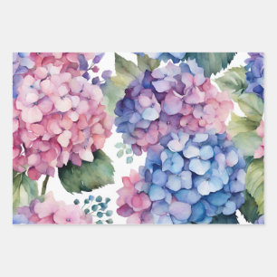 Paarse, Blauwe, Roze Waterverf Hydrangea Flowers Inpakpapier Vel
