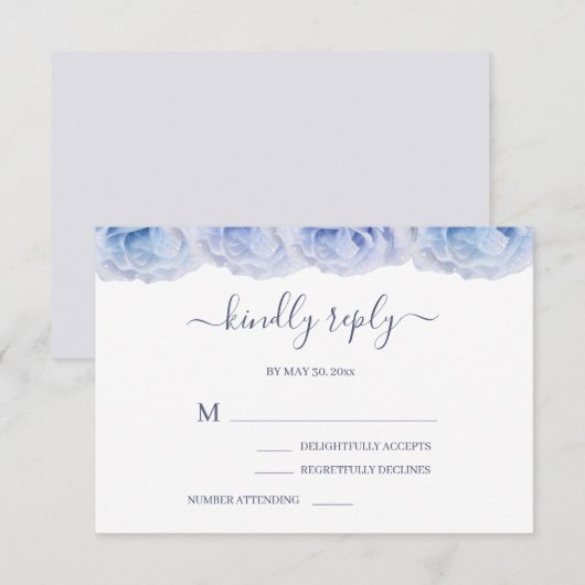 Paarse Blauwe Rozen Elegante Trouw-RSVP Kaart (Voorkant / Achterkant)
