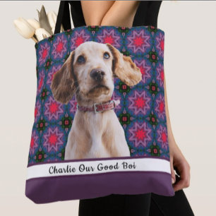 Paarse Blauwe Schattigee Foto Gift Hond Moeder Oma Draagtas