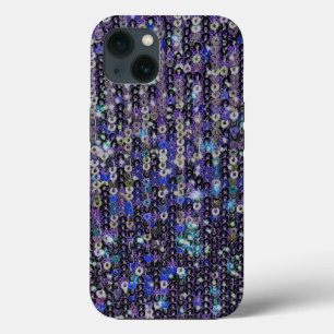 Paarse blauwe sequenties   spartelpatroon iPhone 13 hoesje