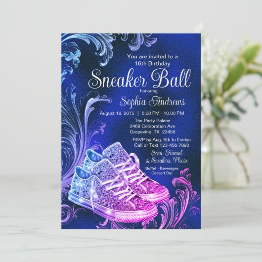 Paarse Blauwe Sneaker Ball Verjaardagsfeest Kaart (Staand voorkant)