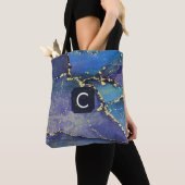 Paarse Blauwe Teal en Gouden Vloeibare Kunst Monog Draagtas (Dichtbij)