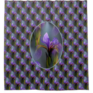 Paarse Blauwe Vlag Iris Bloemen Natuur Patroon Douchegordijn