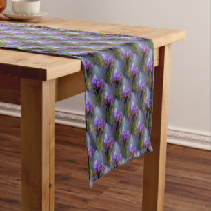 Paarse blauwe vlag Iris Flowers Floral Pattern Korte Tafelloper