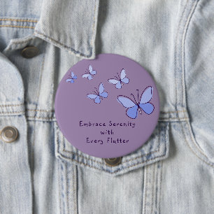 Paarse Blauwe Vlinder Doodle Uw Motto Violet Ronde Button 4,0 Cm