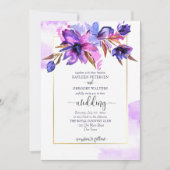 Paarse blauwe waterverf bloemen bruiloft sjabloon kaart (Voorkant)