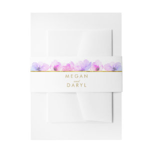 Paarse Blauwe Waterverf Bloemen Gouden Lijn Bruilo Uitnodigingen Wikkel