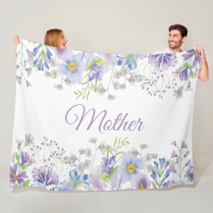 Paarse Blauwe Waterverf Floral Moeder Fleece Deken