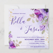  Paarse blauwe Waterverf Floral Wedding (Voorkant)