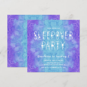 Paarse blauwe Waterverf Starry Girls Sleepover Inv Kaart