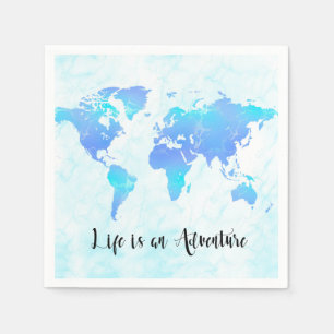 Paarse & Blauwe Wereldkaart Leven is een Avonturen Servet