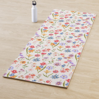 Paarse Blauwe Wilde Bloem Waterverf Yogamat