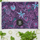 Paarse & Blauwe Wilde Bloemen | Monogram Theedoek (Gevouwen)