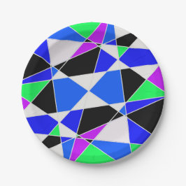 Paarse blauwe witte driehoek abstract papieren bordje