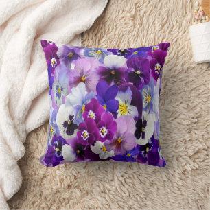 Paarse Blauwe Witte Viooltje Bloemen Kussen