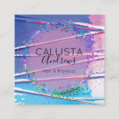 Paarse Blauwe Zigzag Holograaf Glitter Confetti Vierkante Visitekaartje (Voorkant)