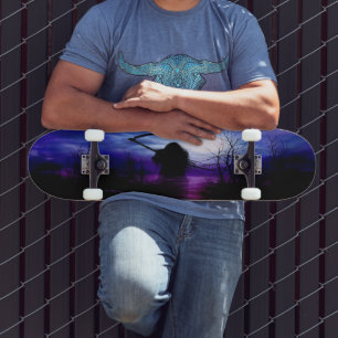 Paarse Blauwe Zwarte Grim Reaper Fantasie Nacht Skateboard