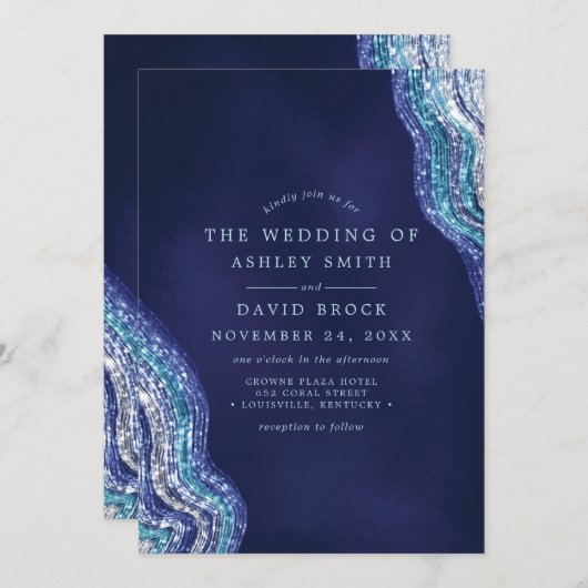 Paarse Blauwgroen Agate Geode Gemstone Wedding Kaart (Voorkant / Achterkant)