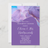 Paarse Blauwgroen alcohol Inkt Bridesmaids Luncheo Kaart (Voorkant)