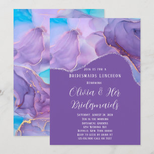 Paarse Blauwgroen alcohol Inkt Bridesmaids Luncheo Kaart