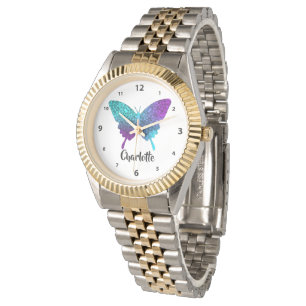  Paarse Blauwgroen Big Butterfly Personalized Watt Horloge