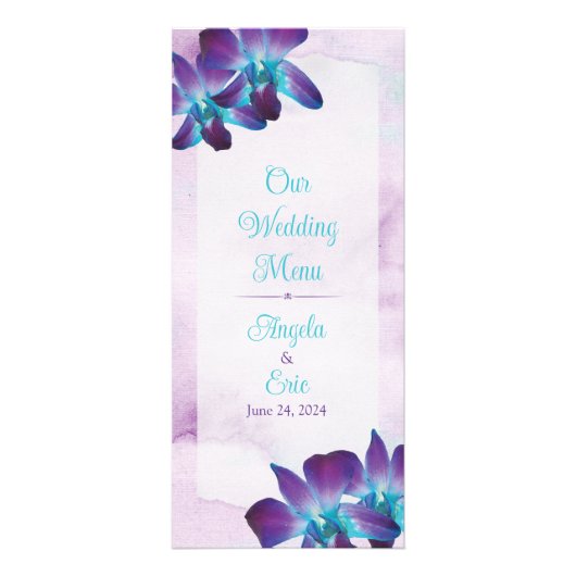 Paarse Blauwgroen Blauwe Dendrobium Orchidee Bruil Reclamekaart (Voorkant)