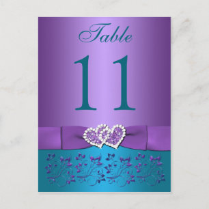 Paarse, Blauwgroen bloemen, harten tafel nummer Ka Briefkaart