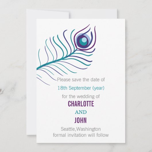 Paarse blauwgroen bruinkoolpauw, met uitzondering  save the date (Voorkant)