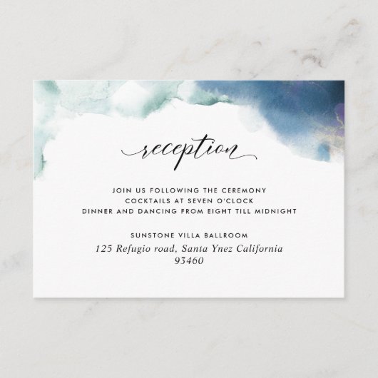 Paarse, Blauwgroen en Blauwe Waterverf Trouwrecept Informatiekaartje (Voorkant)