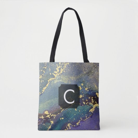 Paarse, Blauwgroen en goudachtige kunstmonogram Draagtas (Voorkant)