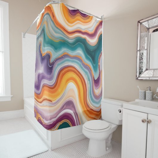 Paarse, Blauwgroen en gouden agaat Douchegordijn (In situ)