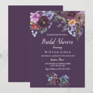Paarse Blauwgroen Floral Bridal Shower Kaart