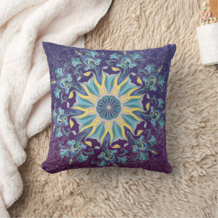 Paarse & Blauwgroen Floral Mandala Sierkussen