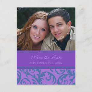 Paarse Blauwgroen Foto Save the Date Wedding Brief Aankondigingskaart
