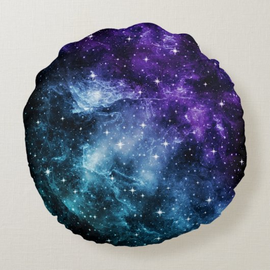 Paarse Blauwgroen galaxy Nebula Dream #1 Rond Kussen (Achterkant)