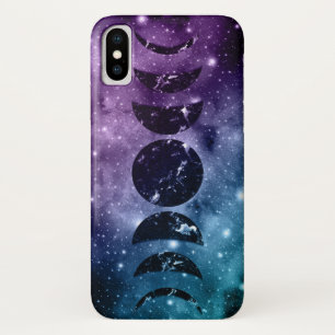 Paarse Blauwgroen galaxy Nebula Dream Moon Phases  iPhone X Hoesje