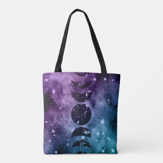 Paarse Blauwgroen galaxy Nebula Dream Moon Phases Draagtas (Achterkant)