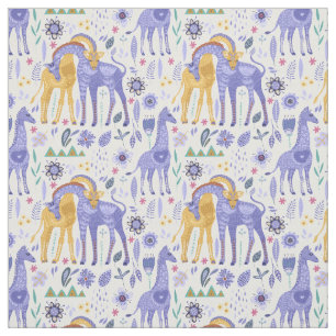 Paarse Blauwgroen Gele Giraffes Monogram Stof